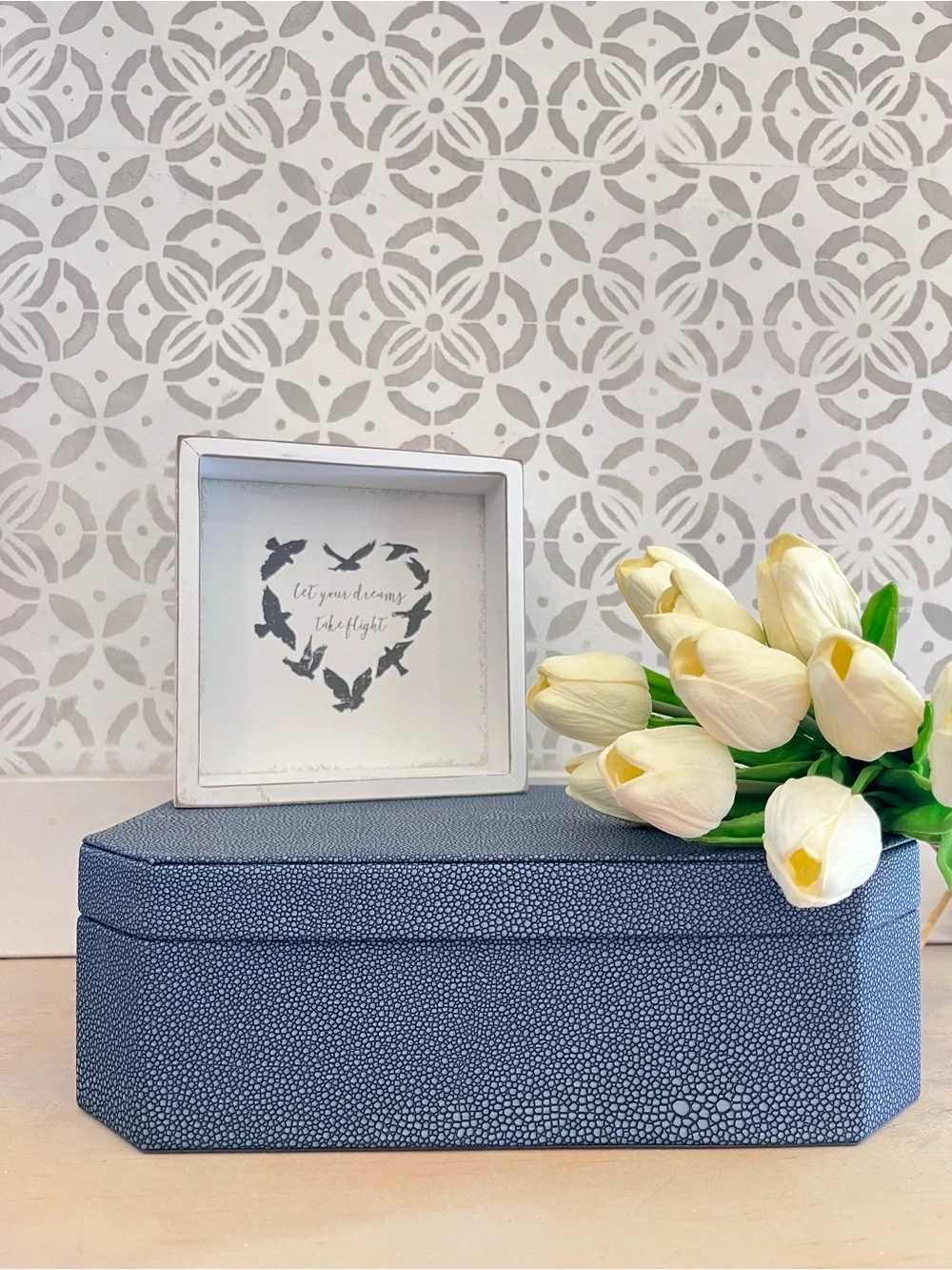 Rustic White Heart Bird Shadow Box Wall Accent